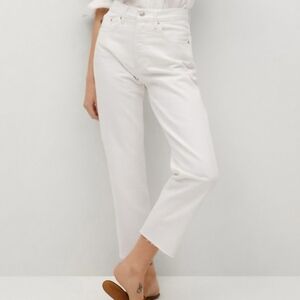MNG Mango Havana High Waist Straight Cropped Jeans White 2